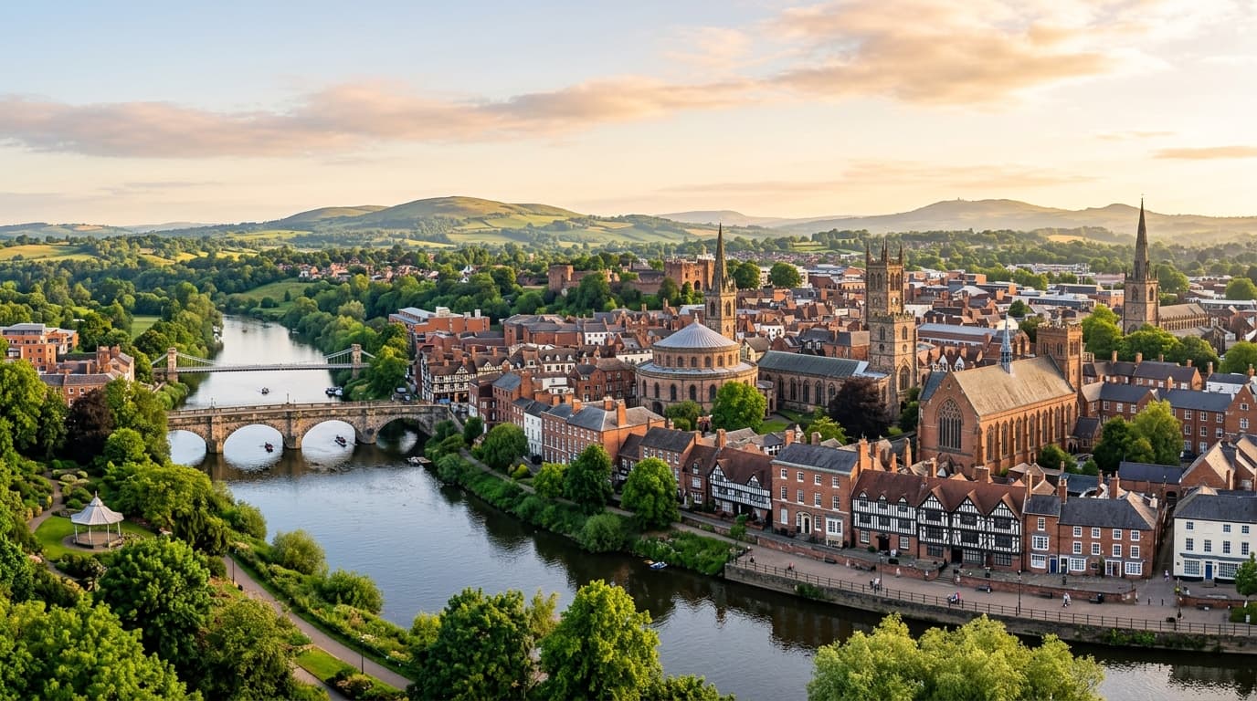 Scenic view of Shrewsbury, Shropshire and River Severn
